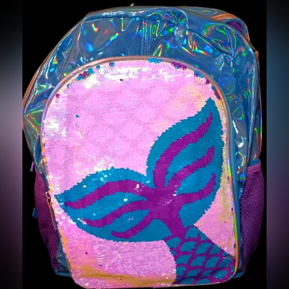 SEQUIN METALLIC MERMAID 🧜🏼‍♀️ GIRLS BACKPACK BOOK BAG - Picture 2 of 3